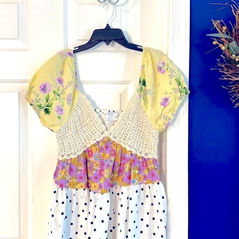 NWOT Women’s ASOS Design Crochet Insert Cream and Purple Babydoll Dress Size 6 - Picture 4 of 10